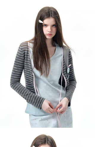 [NECY] striped lace cardigan