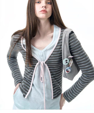 [NECY] striped lace cardigan