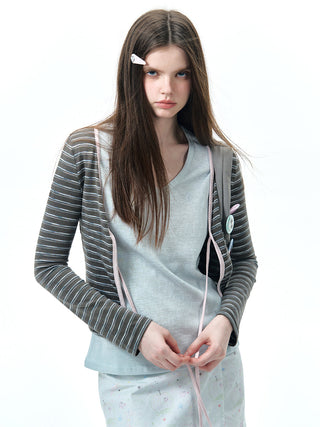 [NECY] striped lace cardigan