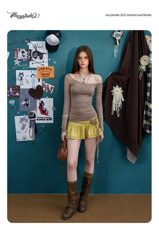 [NECY] suede sequin skirt
