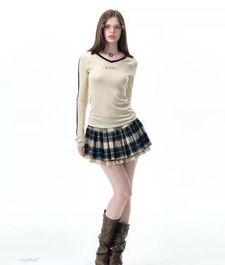 [NECY] plaid wooden skirt