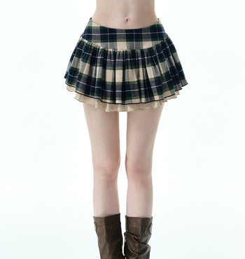[NECY] plaid wooden skirt