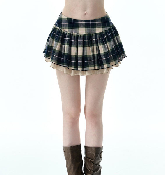 [NECY] plaid wooden skirt
