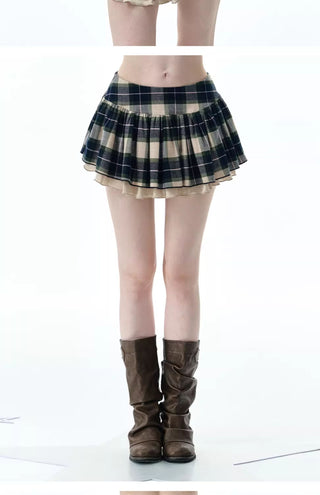 [NECY] plaid wooden skirt