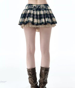 [NECY] plaid wooden skirt