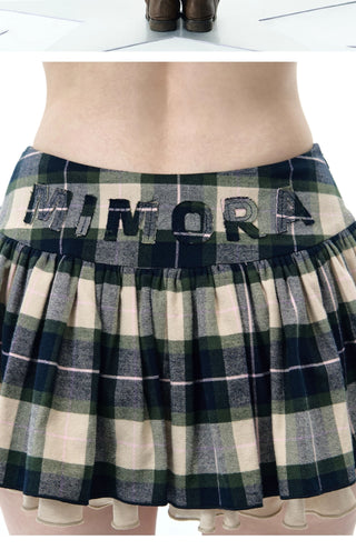 [NECY] plaid wooden skirt