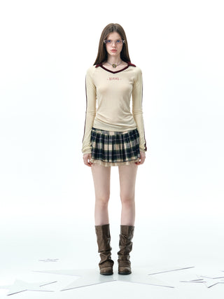 [NECY] plaid wooden skirt