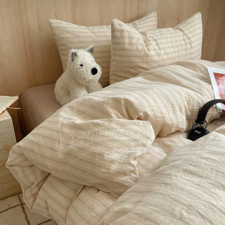 Japandi Aesthetic Beige Striped Duvet Cover Set