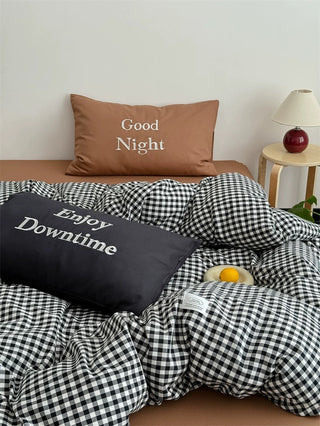 Black and Brown Preppy Gingham Bedding Set