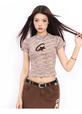 Retro star mixed color stripe top