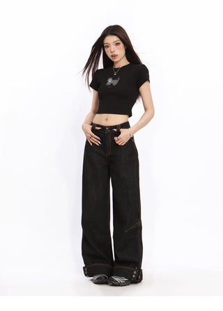 High waist cuffed Wide-leg trousers