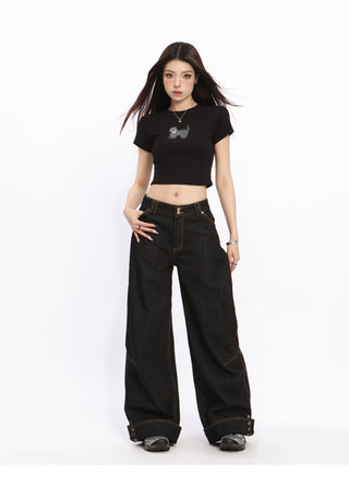 High waist cuffed Wide-leg trousers