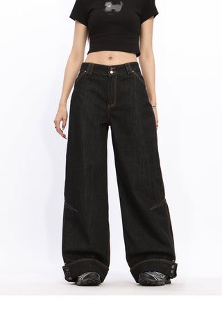 High waist cuffed Wide-leg trousers