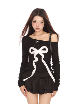 Bowknot acubi off-shoulder long-sleeved Top