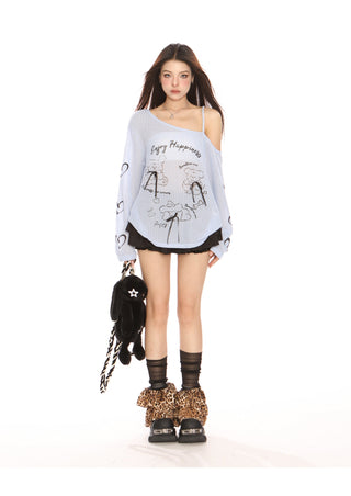 Bowknot acubi knitted off-shoulder Top