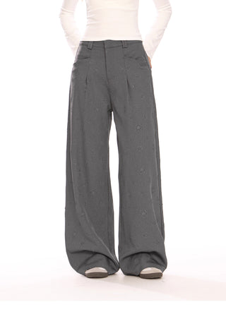 Flower pattern embossd wide-leg trousers