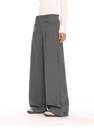Flower pattern embossd wide-leg trousers