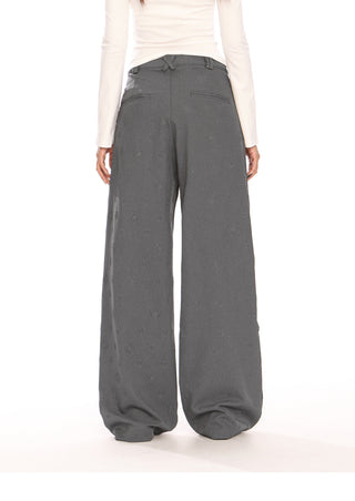 Flower pattern embossd wide-leg trousers