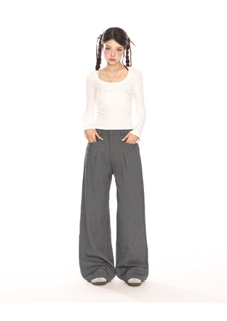 Flower pattern embossd wide-leg trousers