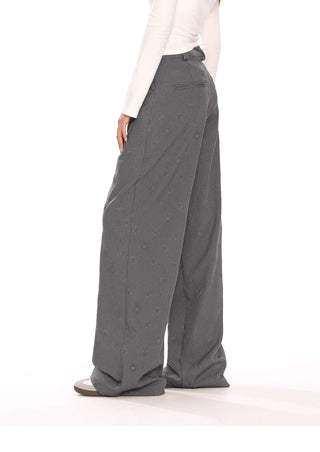 Flower pattern embossd wide-leg trousers