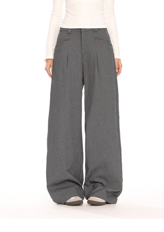 Flower pattern embossd wide-leg trousers