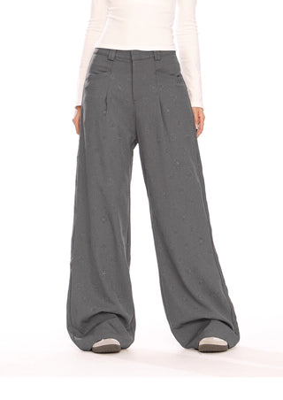 Flower pattern embossd wide-leg trousers