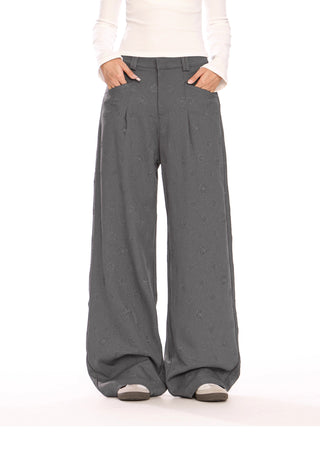 Flower pattern embossd wide-leg trousers