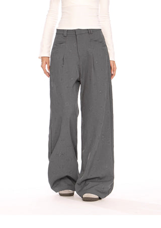 Flower pattern embossd wide-leg trousers