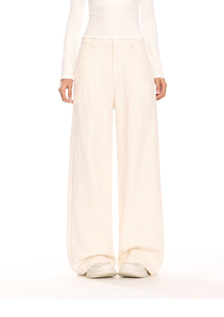 Flower pattern embossd wide-leg trousers
