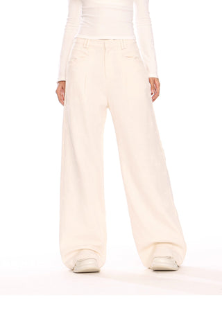 Flower pattern embossd wide-leg trousers