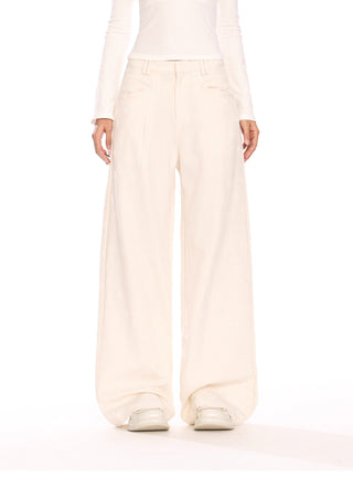 Flower pattern embossd wide-leg trousers