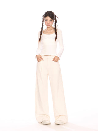 Flower pattern embossd wide-leg trousers