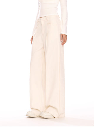 Flower pattern embossd wide-leg trousers