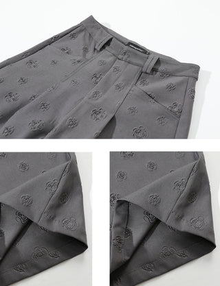 Flower pattern embossd wide-leg trousers