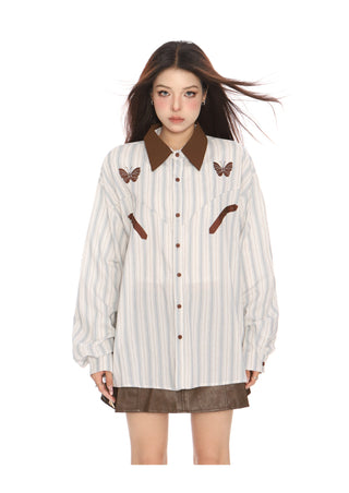 striped butterfly oversized shirt