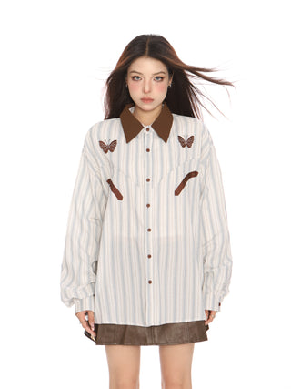 striped butterfly oversized shirt