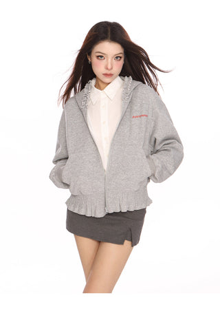 Lace edge slim hoodie