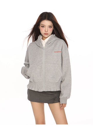 Lace edge slim hoodie