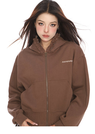 Lace edge slim hoodie