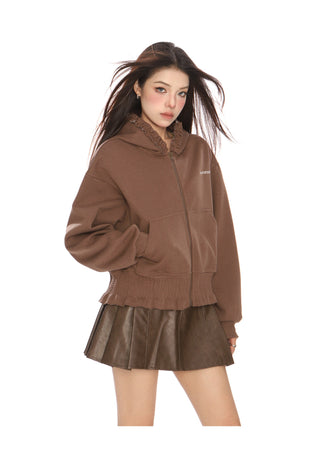 Lace edge slim hoodie