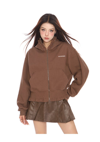 Lace edge slim hoodie