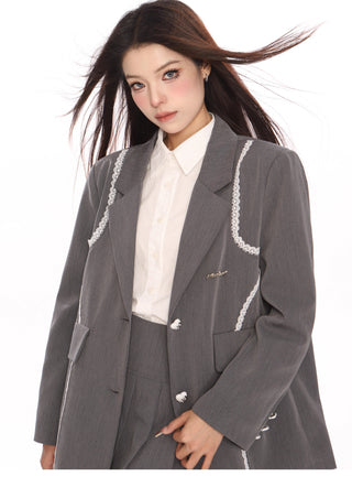 Lace stitching suit jacket