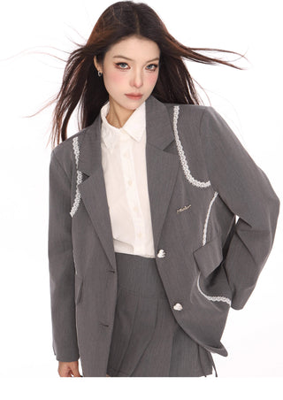 Lace stitching suit jacket