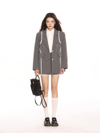 Lace stitching suit jacket