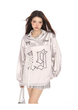 Bow straps long-sleeved graphic jersey