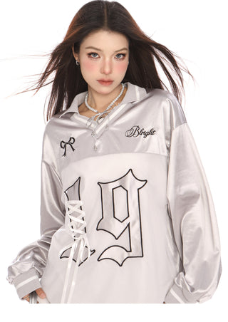 Bow straps long-sleeved graphic jersey