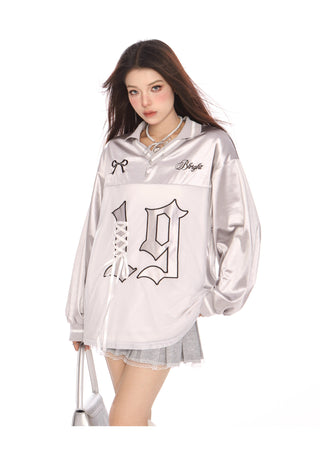Bow straps long-sleeved graphic jersey
