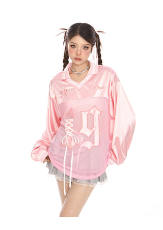 Bow straps long-sleeved graphic jersey
