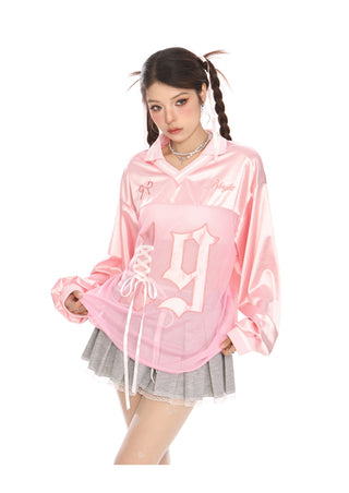 Bow straps long-sleeved graphic jersey