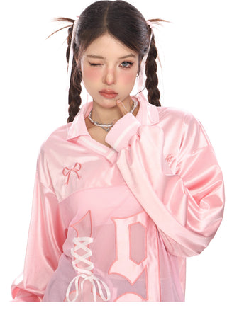 Bow straps long-sleeved graphic jersey